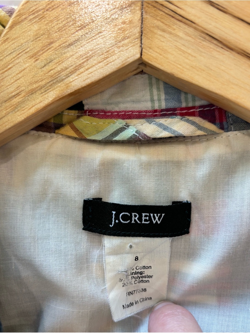 J. Crew Sz 8 Cotton Cropped Madras Tie Jacket Blazer Preppy Coastal Style EUC - Picture 6 of 9